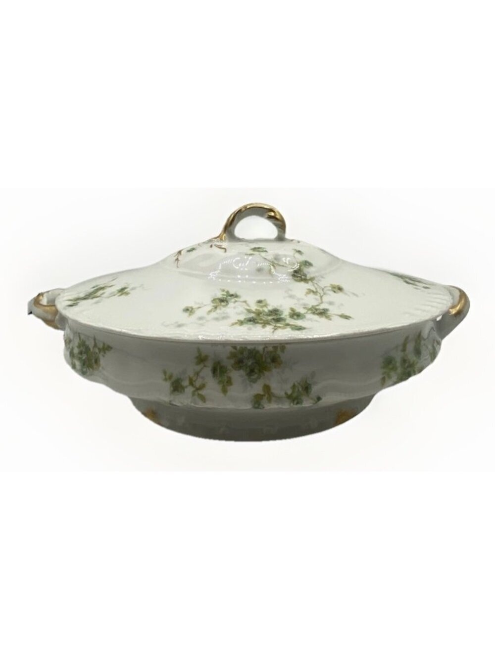 Theodore Haviland Limoges France Covered Serving Dish Tureen Footed Green Floral